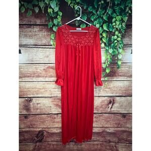 Vintage Vanity Fair Red Lace Nightgown Pajama Sleep Shirt Made in USA Medium